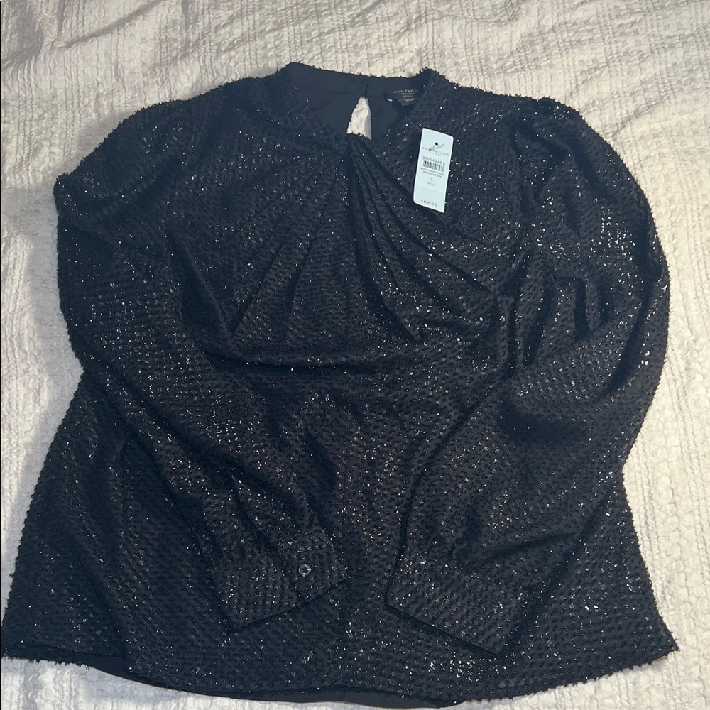 Ann Taylor Factory Sparkling Black Blouse size Small petite